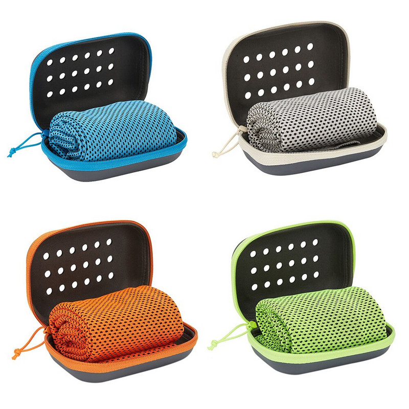 Prosop multifuncțional cu absorbție a transpirației la rece Prosop moale portabil pentru prevenirea insolației cu cutie de depozitare impermeabilă pentru plajă de camping