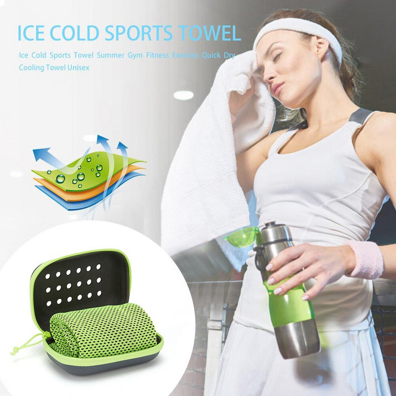 Prosop de răcire cu uscare rapidă multifuncțional Prosop de răcire de fitness respirabil Ușor cu cutie de depozitare impermeabilă pentru sală de alergare