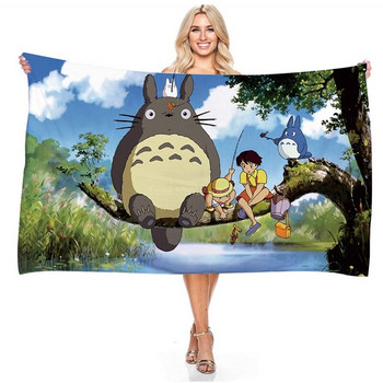3D печат Аниме My Neighbor Totoro Хавлиена кърпа Деца Възрастни Хавлиена кърпа Микрофибър Правоъгълна плажна кърпа Преносимо одеяло за пътуване на открито
