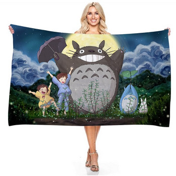 3D печат Аниме My Neighbor Totoro Хавлиена кърпа Деца Възрастни Хавлиена кърпа Микрофибър Правоъгълна плажна кърпа Преносимо одеяло за пътуване на открито