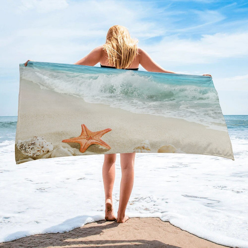 Vízhullám Starfish Shell Reflexiós fürdőlepedők Mikroszálas Nagy strandtörölközők Felnőtteknek Utazási törlőkendők Gyógyfürdőszoba Arctörölköző