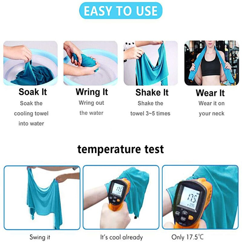 3 csomag kendős hűtőtörölközők (40"x12"), nagy strand jégtörölköző, légáteresztő, hideg mikroszálas törölköző jógához, sporthoz, futáshoz, edzőteremhez, fitneszhez