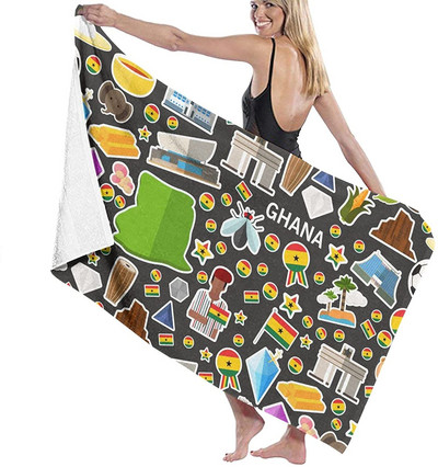 Ghana Flag Extra nagy prémium fürdőlepedő Nedvszívó medence törölköző Szuperpuha Jóga Spa Sport Szörfözéshez 80X130CM