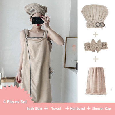 Hordható női fürdőlepedő szoknya nedvszívó fürdőruha szauna gyógyfürdő testköntös otthoni zuhanysapka törölközők fürdőszobai ajándék hölgyeknek