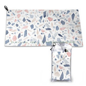 Винтидж пастелно синьо розово бежово геометрично терацо модел бързосъхнеща кърпа фитнес зала спортна баня преносимо селскостопанско пиле животно