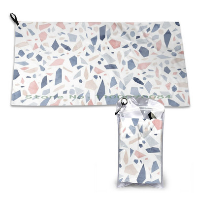 Винтидж пастелно синьо розово бежово геометрично терацо модел бързосъхнеща кърпа фитнес зала спортна баня преносимо селскостопанско пиле животно