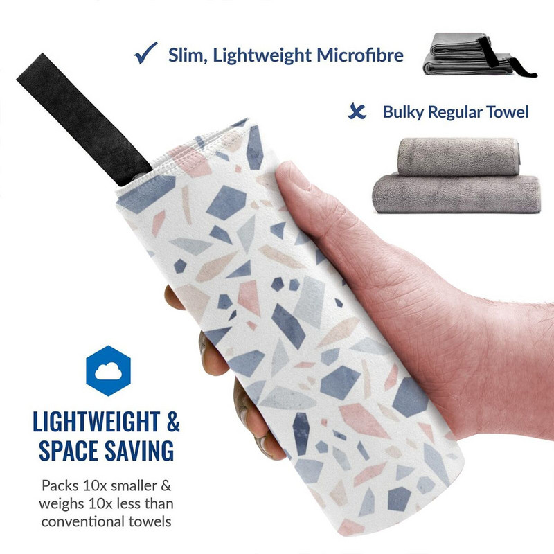 Винтидж пастелно синьо розово бежово геометрично терацо модел бързосъхнеща кърпа фитнес зала спортна баня преносимо селскостопанско пиле животно