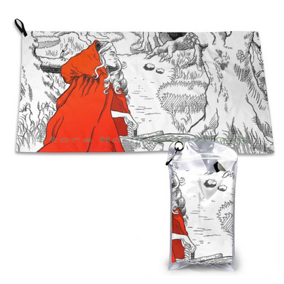 Couture Red Riding Hood-Crimson Quick Dry Towel Gym Sports Bath Portable Fairy Tail Red Riding Hood Story Big Bad Wolf Fantasy