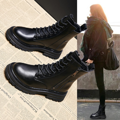 Cizme de dama din piele ecologica si inchidere cu sireturi si fermoar