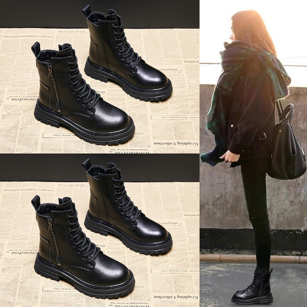 Cizme de dama din piele ecologica si inchidere cu sireturi si fermoar