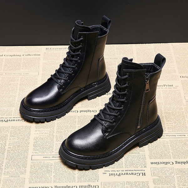 Cizme de dama din piele ecologica si inchidere cu sireturi si fermoar