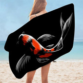 Juodasis japoniškas karpis Paplūdimio rankšluosčių pagalvėlė suaugusiems greitai džiūstantys mikropluošto vonios rankšluosčiai Jogos kilimėlis sportiniai plaukimo rankšluosčiai