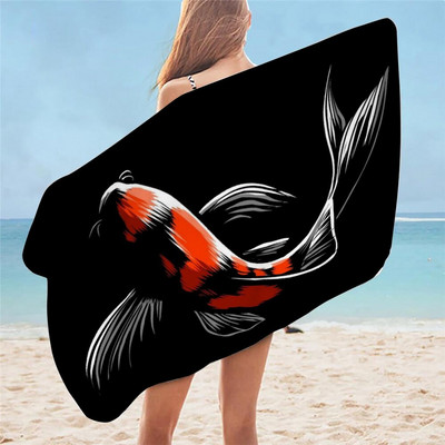 Juodasis japoniškas karpis Paplūdimio rankšluosčių pagalvėlė suaugusiems greitai džiūstantys mikropluošto vonios rankšluosčiai Jogos kilimėlis sportiniai plaukimo rankšluosčiai