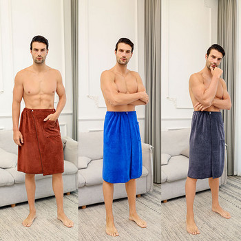 Мъжка обвивка за душ Микрофибърна носена кърпа за баня с джобно одеяло за фитнес Халат за баня Поларен халат за момчета Покривало за душ