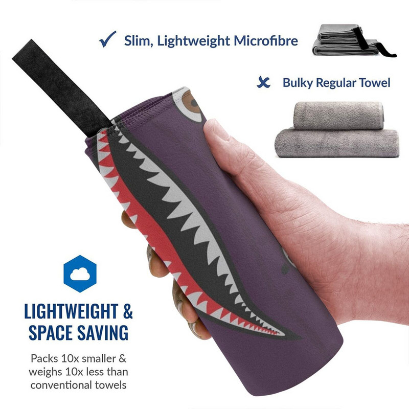 Purple Spitfire Shark Бързосъхнеща кърпа Фитнес зала Спортна баня Преносим Shark Fighter Plane Ww2 Spitfire Teeth Mouth Soft