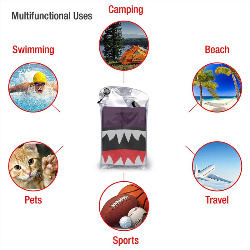 Purple Spitfire Shark Бързосъхнеща кърпа Фитнес зала Спортна баня Преносим Shark Fighter Plane Ww2 Spitfire Teeth Mouth Soft