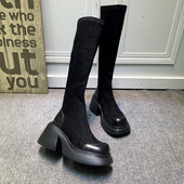 Ghete de dama moderne cu toc patrat - culoare neagra