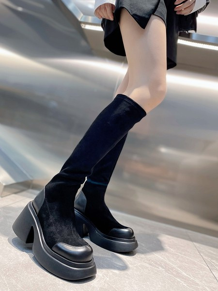 Ghete de dama moderne cu toc patrat - culoare neagra