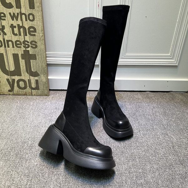 Ghete de dama moderne cu toc patrat - culoare neagra