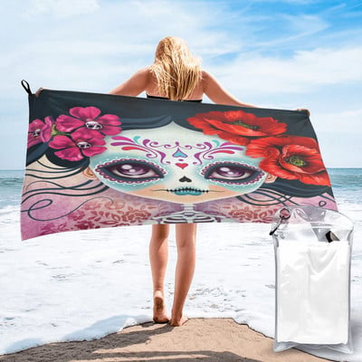 Amelia Calavera - Sugar Skull 1 Strand fürdőlepedők Utazás Strandszékek Törölköző Mikroszálas fürdőszobai kiegészítők szett