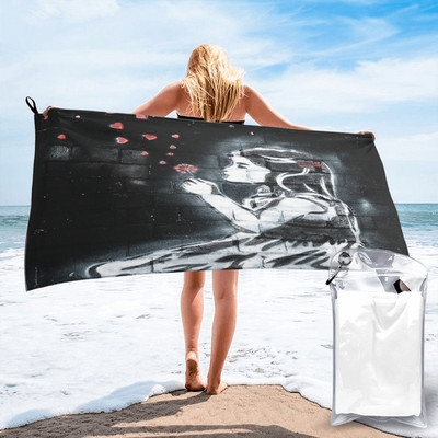 Girl Blowing Hearts By Banksy Beach Bath Towels Πτυσσόμενα ελαφριά κιτ μπάνιου πολυτελείας Μεγάλες βαμβακερές πετσέτες μπάνιου