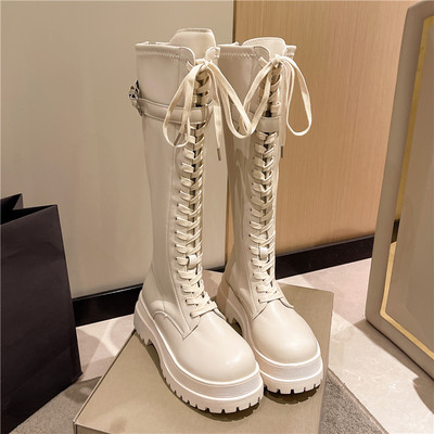 Cizme de dama din piele ecologica cu sireturi