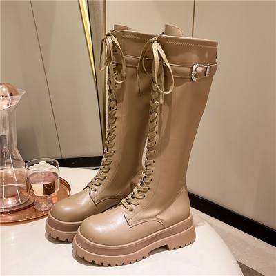 Cizme de dama din piele ecologica cu sireturi