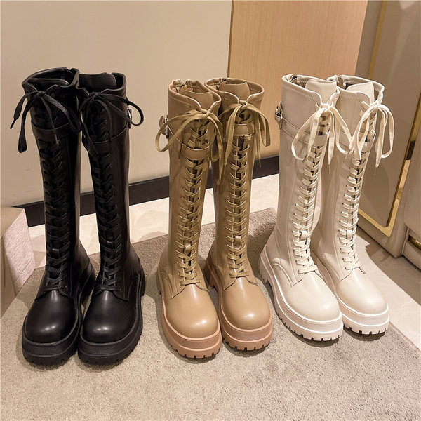 Cizme de dama din piele ecologica cu sireturi