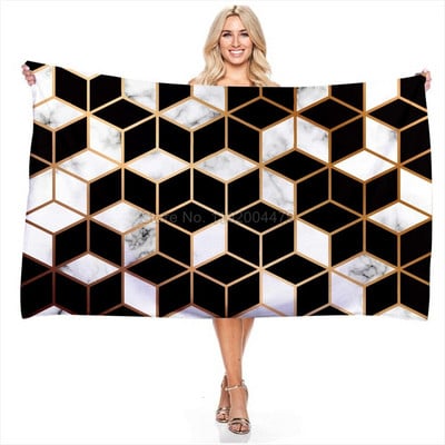 Naujas paprastas geometrinis marmurinis grafinis vonios rankšluostis, 3D skaitmeninis spausdintas mikropluošto plaukimo greitai džiūstantis paplūdimio rankšluostis prabangus rankšluostis