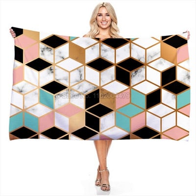 Naujas paprastas geometrinis marmurinis grafinis vonios rankšluostis, 3D skaitmeninis spausdintas mikropluošto plaukimo greitai džiūstantis paplūdimio rankšluostis prabangus rankšluostis