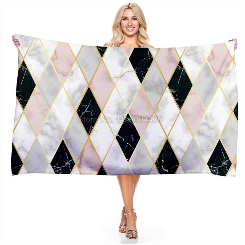 Naujas paprastas geometrinis marmurinis grafinis vonios rankšluostis, 3D skaitmeninis spausdintas mikropluošto plaukimo greitai džiūstantis paplūdimio rankšluostis prabangus rankšluostis