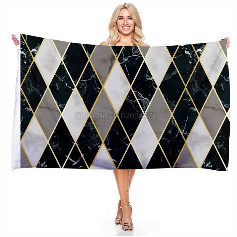 Naujas paprastas geometrinis marmurinis grafinis vonios rankšluostis, 3D skaitmeninis spausdintas mikropluošto plaukimo greitai džiūstantis paplūdimio rankšluostis prabangus rankšluostis