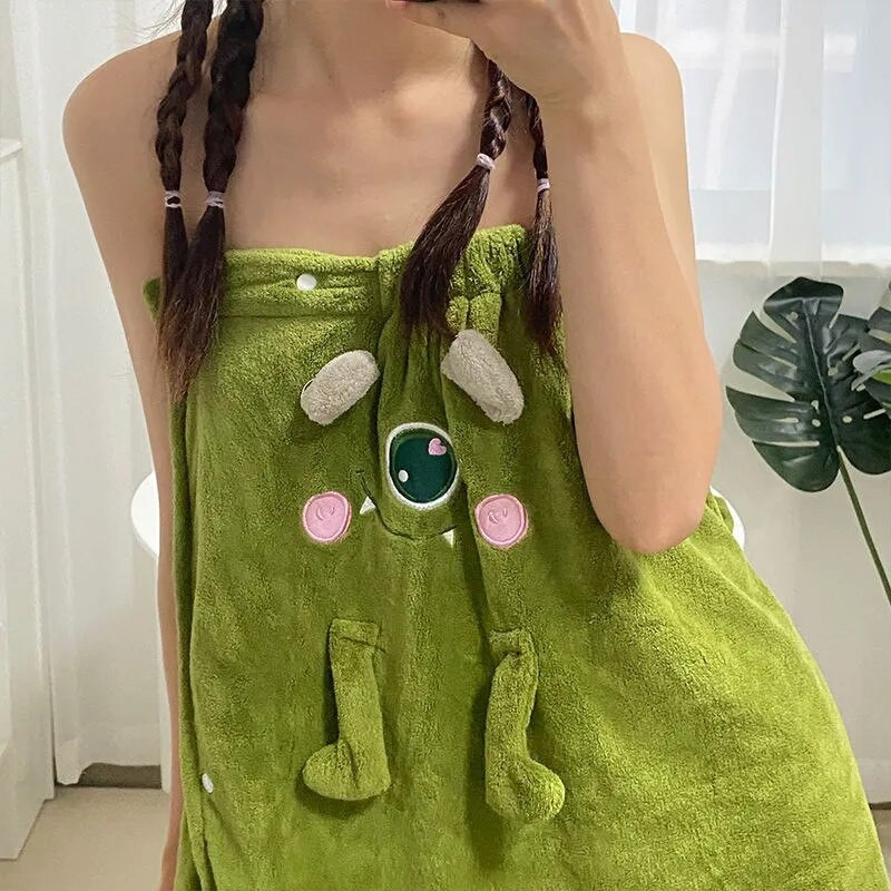 Halate de baie drăguțe Kawaii purtabile din lână coral pentru femei Prosoape de baie moi din microfibră Textile de casă absorbante Prosoape de baie pentru saună