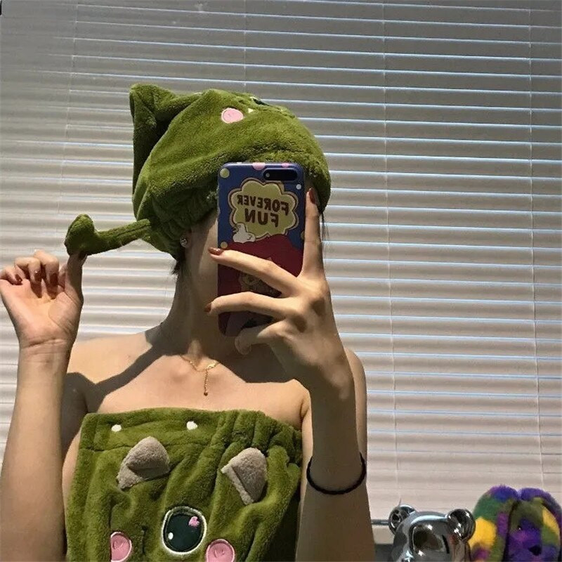 Halate de baie drăguțe Kawaii purtabile din lână coral pentru femei Prosoape de baie moi din microfibră Textile de casă absorbante Prosoape de baie pentru saună