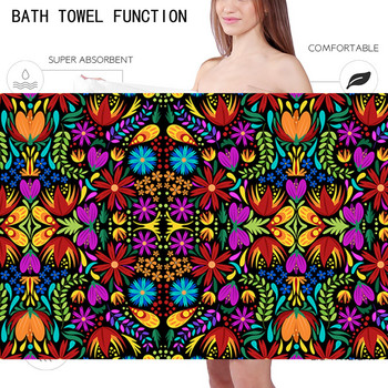 Цветни мексикански абстрактни кърпи за баня с цветя за възрастни Микрофибърна спортна кърпа за баня Плажна кърпа за къмпинг на открито