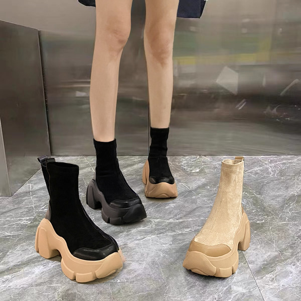 Cizme casual dama - din piele intoarsa ecologica