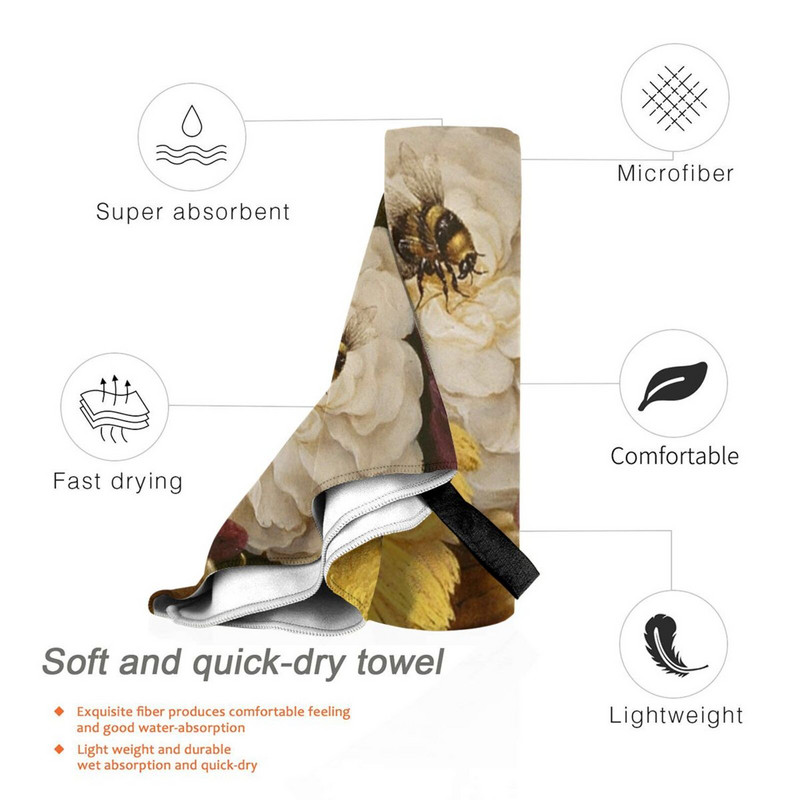 Acasă și decor-Pictură baroc olandez-Natura moartă Flori și albină Prosop cu uscare rapidă Sală de sport Baie sportivă Război modern portabil