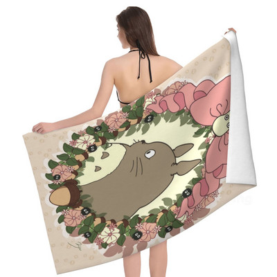 Totoro Anime vannirätik Flower Leaf ristkülikukujuline rannarätik Pehme imav rätik Kodu Nahasõbralik Spa käterätid Kodutekstiil