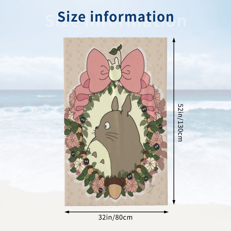 Totoro Anime vannirätik Flower Leaf ristkülikukujuline rannarätik Pehme imav rätik Kodu Nahasõbralik Spa käterätid Kodutekstiil