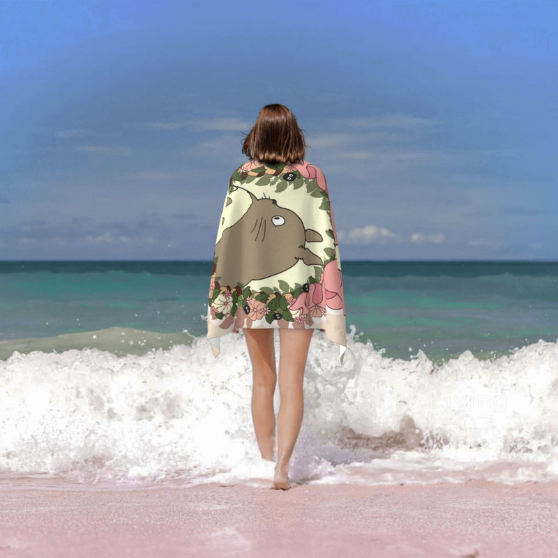 Totoro Anime vannirätik Flower Leaf ristkülikukujuline rannarätik Pehme imav rätik Kodu Nahasõbralik Spa käterätid Kodutekstiil