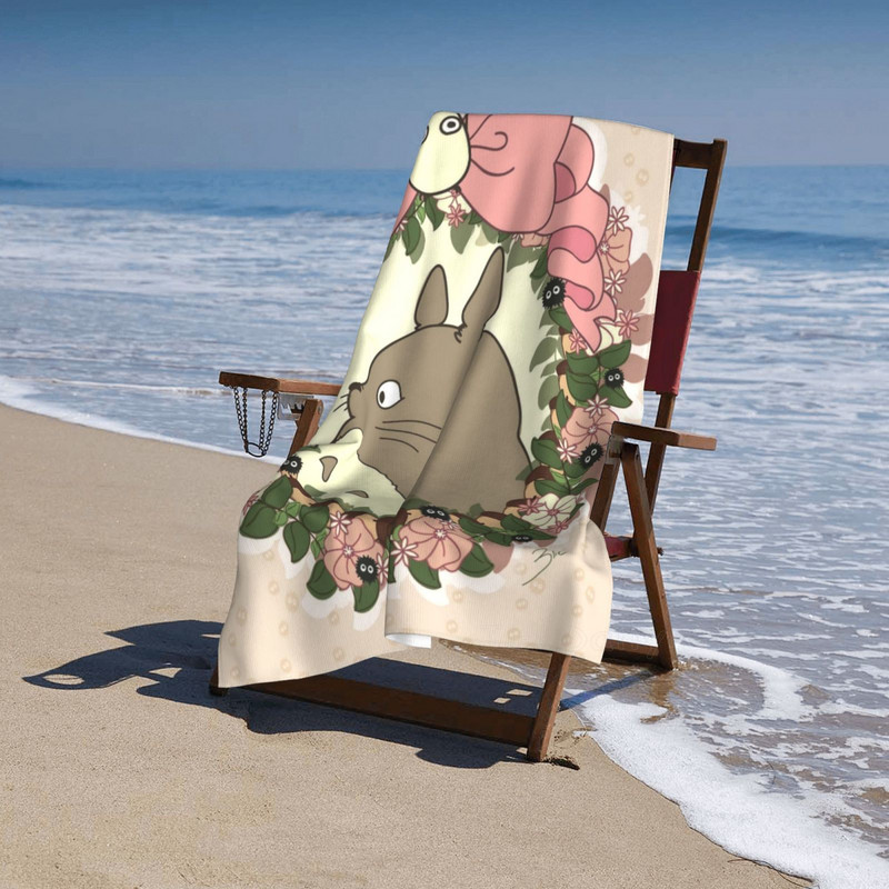 Totoro Anime vannirätik Flower Leaf ristkülikukujuline rannarätik Pehme imav rätik Kodu Nahasõbralik Spa käterätid Kodutekstiil