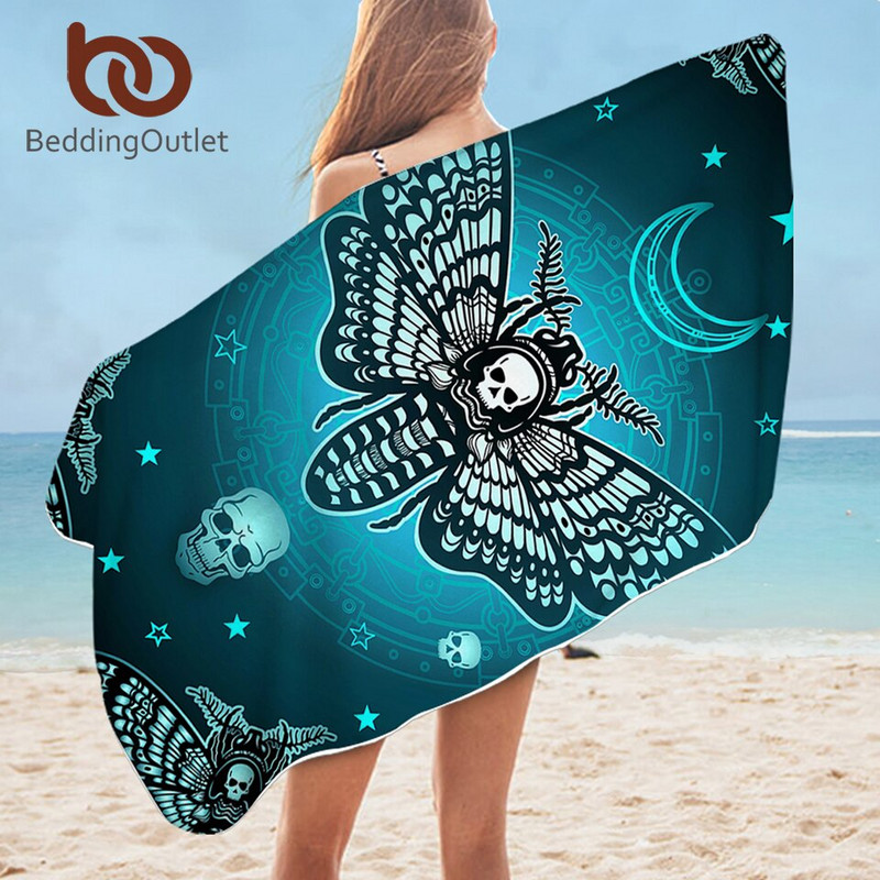 PatalynėOutlet Death Moth Vonios rankšluostis Mikropluošto Gothic Skull dušo rankšluostis suaugusiems Butterfly Yoga Mat Blue Star toalla 75x150cm