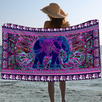 Elephant by Ismot Esha Πετσέτα μπάνιου για κορίτσια Hippie Microfiber Πετσέτα παραλίας Psychedelic χαλάκι για πικνίκ 75x150 Flower Boho κουβέρτα μπάνιου