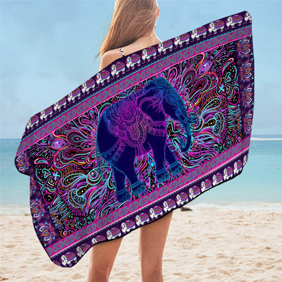 Elephant by Ismot Esha pentru fete prosop de baie hippie prosop de plajă din microfibră covoraș psihedelic pentru picnic 75 x 150 flori boho pătură de baie