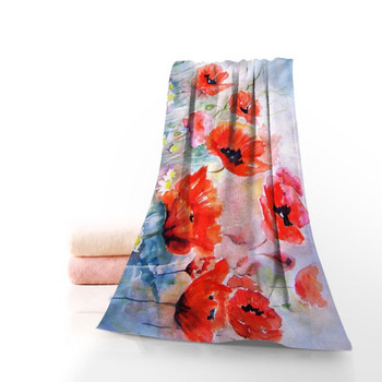 Нови памучни кърпи за лице/баня с цветя и макове по поръчка Микрофибърна тъкан за деца Мъже Жени Кърпи за душ 70X140cm