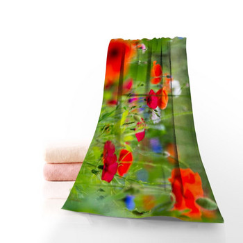 Нови памучни кърпи за лице/баня с цветя и макове по поръчка Микрофибърна тъкан за деца Мъже Жени Кърпи за душ 70X140cm
