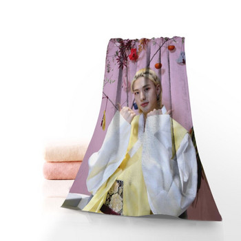 Нова персонализирана кърпа Hyunjin отпечатана памучна кърпа за лице/баня Микрофибърна тъкан за деца Мъже Жени Кърпи за душ 70X140cm