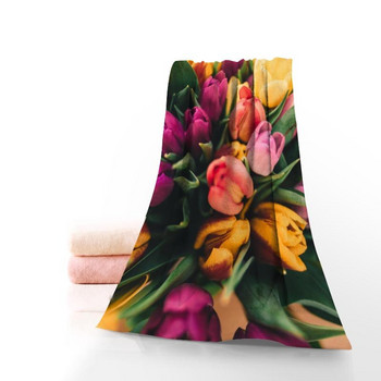 Памучни кърпи за лице/баня с щампи на лалета Микрофибърна тъкан за деца Мъже Жени Кърпи за душ 70X140 см
