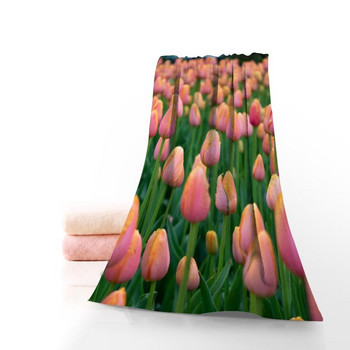 Tulips Towel Printed Βαμβακερές Πετσέτες Προσώπου/Μπάνιου Ύφασμα Μικροϊνών για Παιδιά Ανδρικές Γυναικείες Πετσέτες μπάνιου 70X140cm