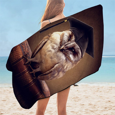 BeddingOutlet Cărți 3D Prosop de baie Bufniță din microfibră Prosop de plajă vintage pentru adulți Pătură de baie cu animale cu imprimare viu 75cmx150cm